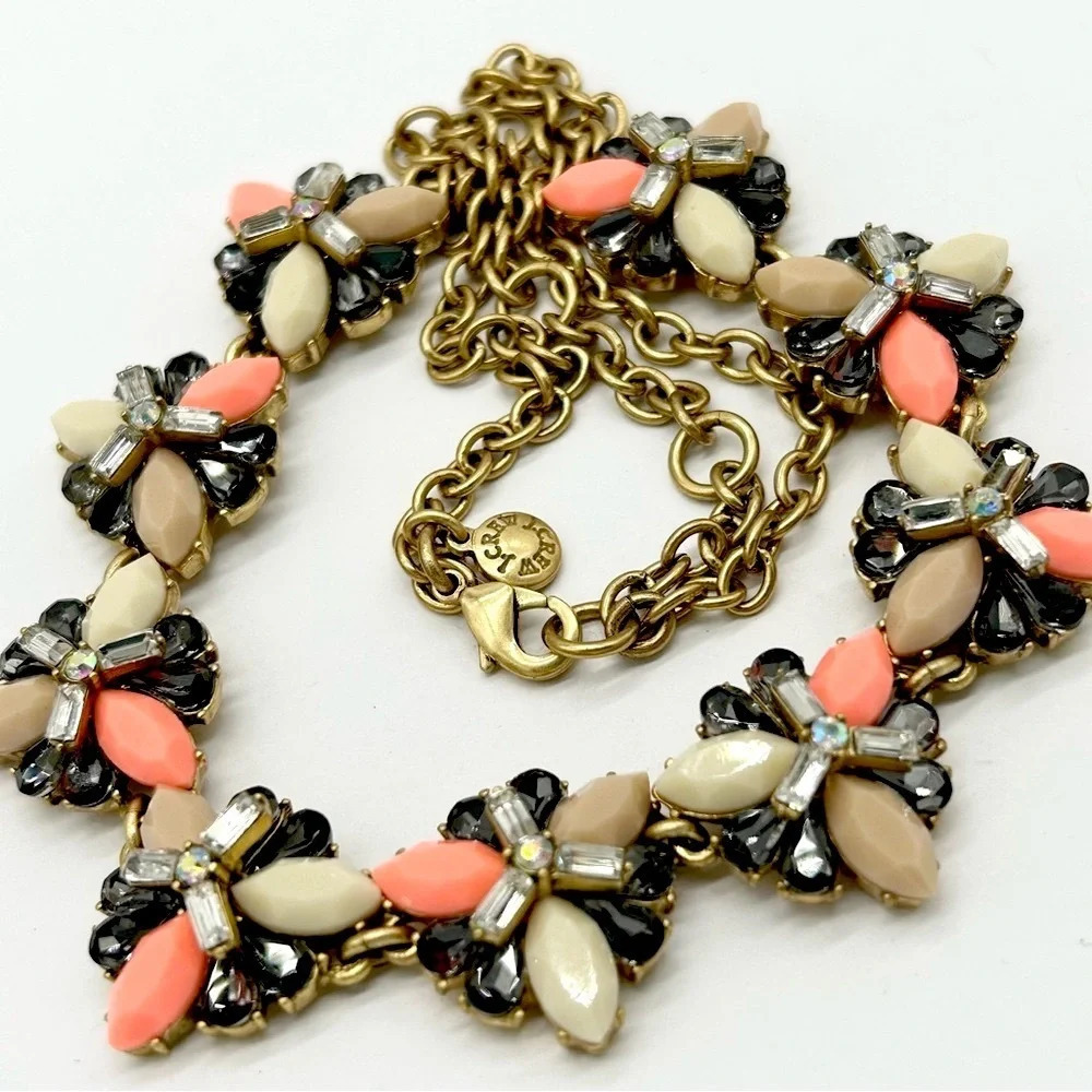 J. Crew Peach Gray Taupe Cream Jeweled Necklace